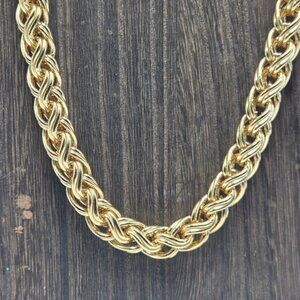 80's Napier Heavy Woven Necklace Gold Tone Metal Statement Costume Fashion VTG